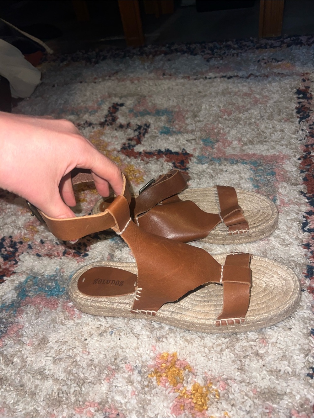 Soludos Tan Brown Leather Espadrille Sandals
